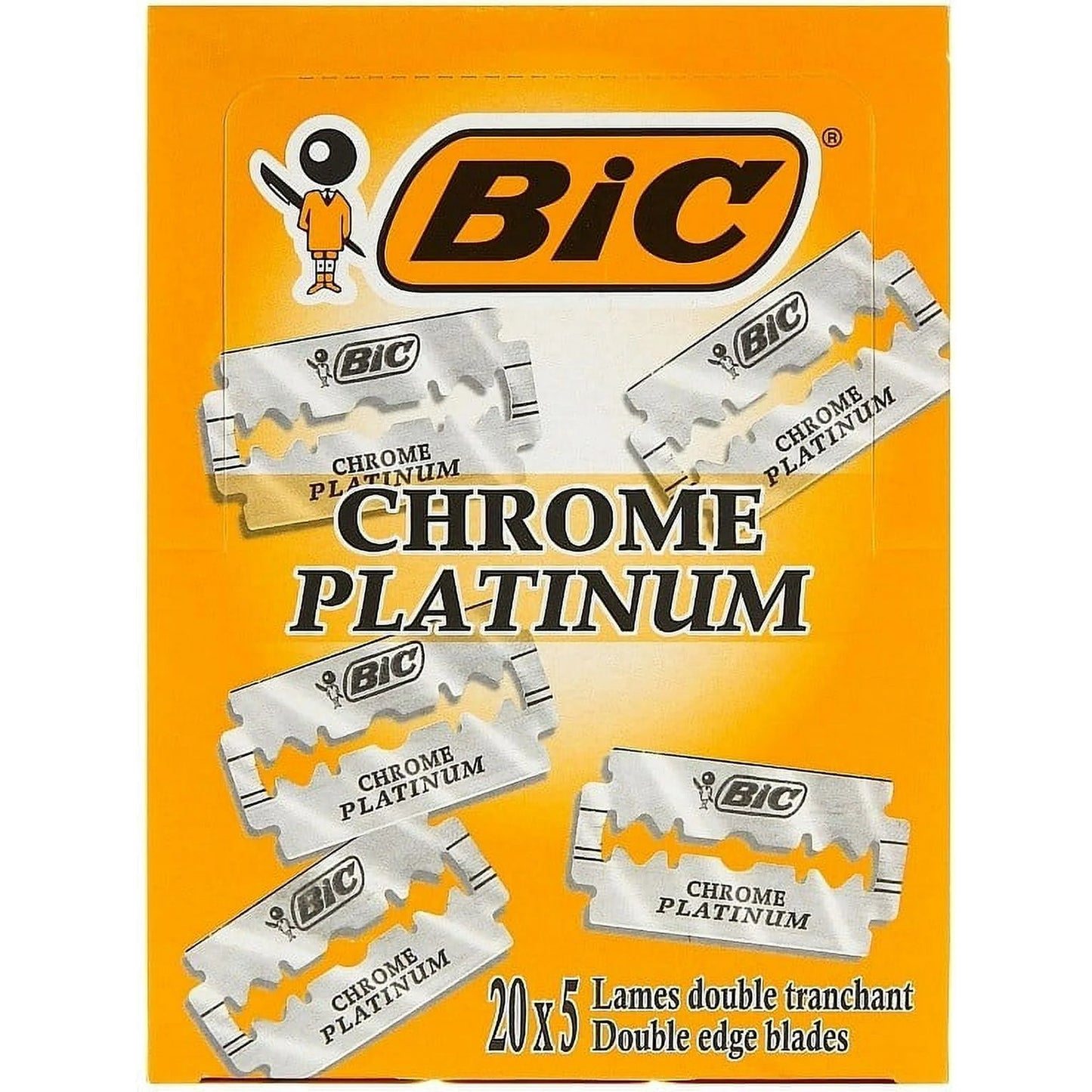 BIC Cuchillas de Afeitar Chrome Platinum Double Edge (de) para Cuchillas Safety - Pack de 100 Cuchillas