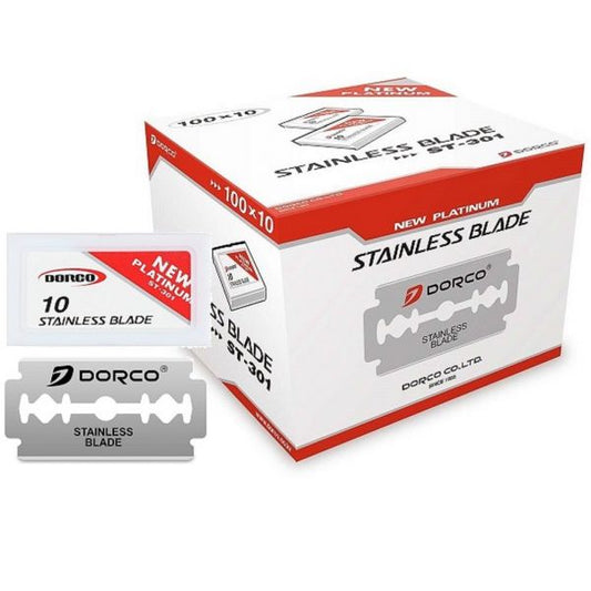 Dorco Platinum Stainless Double Edge Blades - 1,000 Blades #ST-301 [100 Blades X 10 Box]