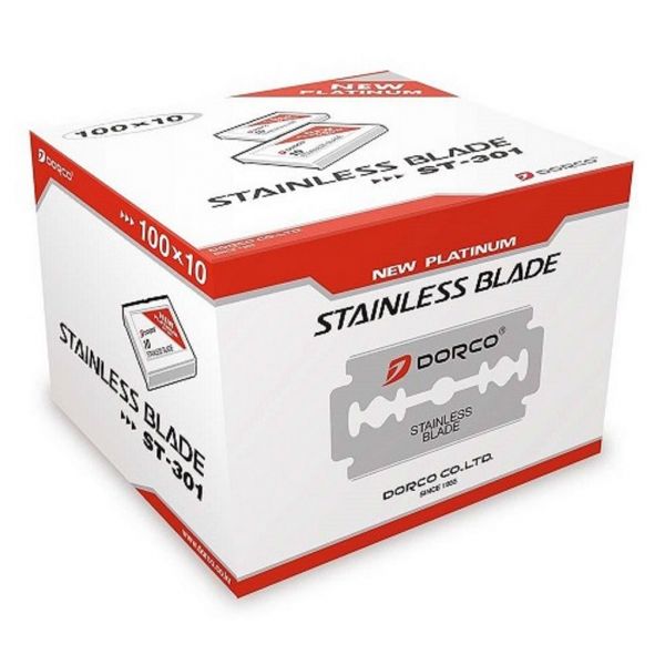Dorco Platinum Stainless Double Edge Blades - 1,000 Blades #ST-301 [100 Blades X 10 Box]